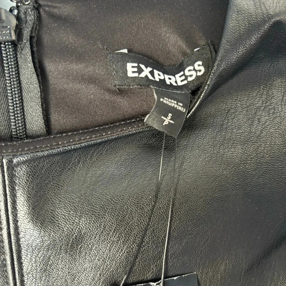 NWT Express Small Faux Leather Puff Sleeve Fit & Flare Mini Dress Black - Picture 5 of 6